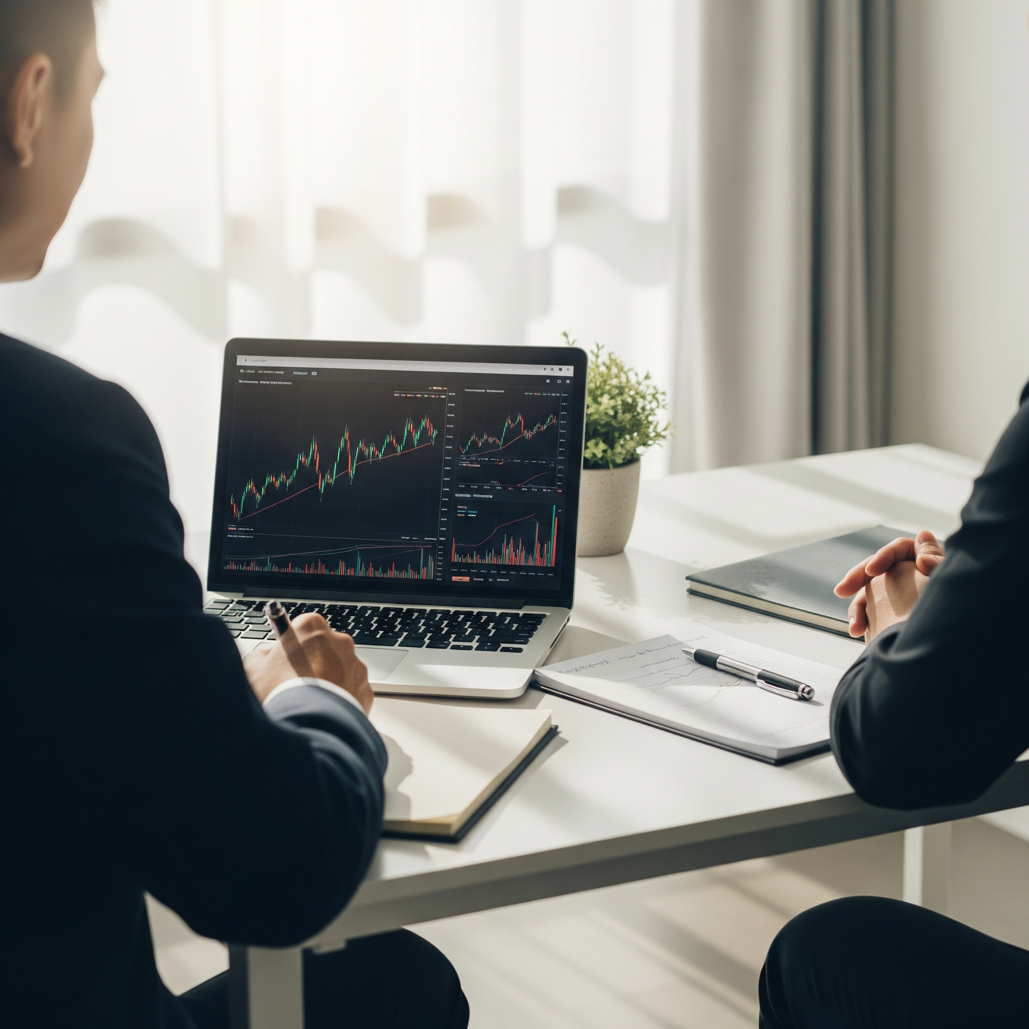 Coaching session with charts, notes, and focused trader at Holguin Trades